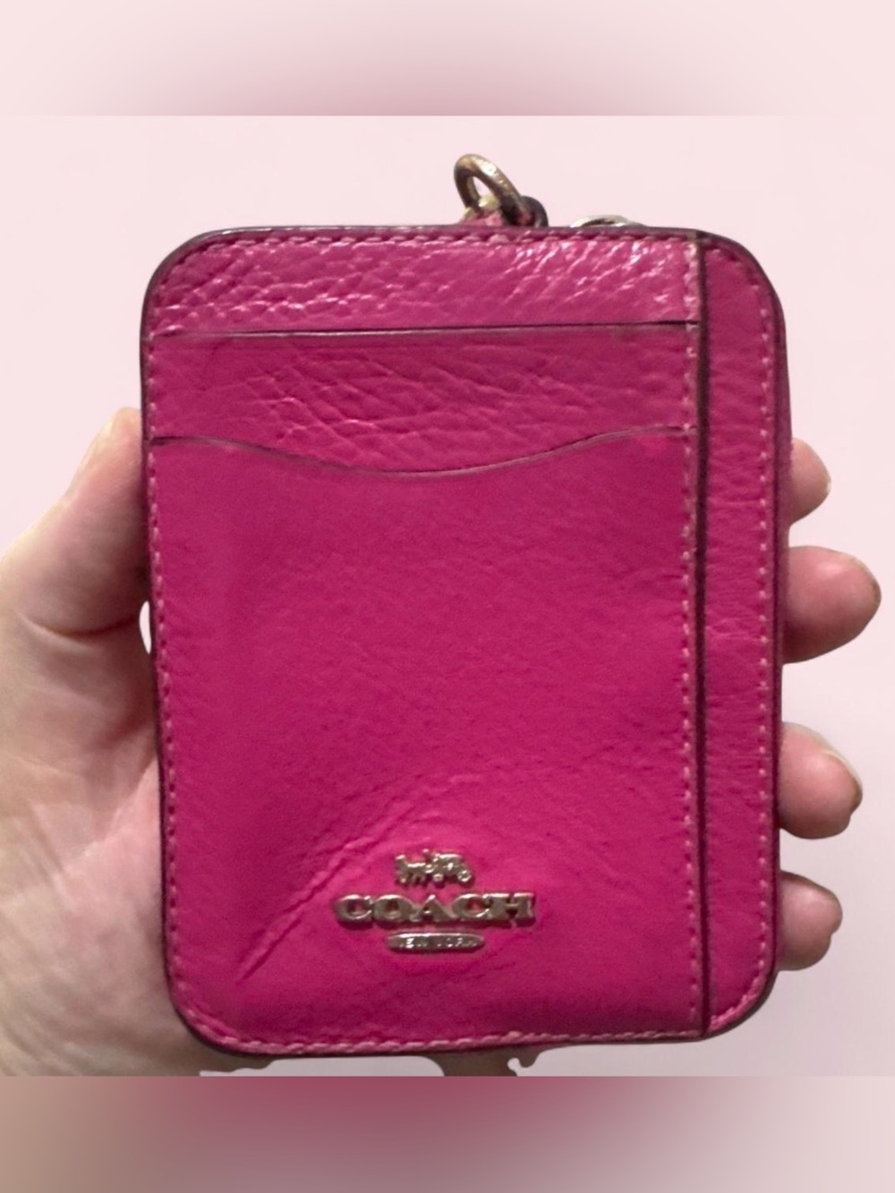 Coach Hot Pink Leather Card Holder with Gold Logo